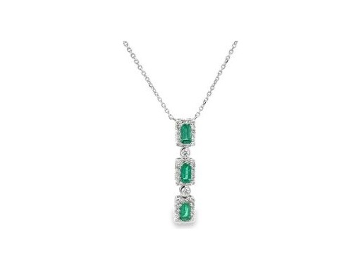 Emerald Vertical Drop Necklace – 18K White Gold